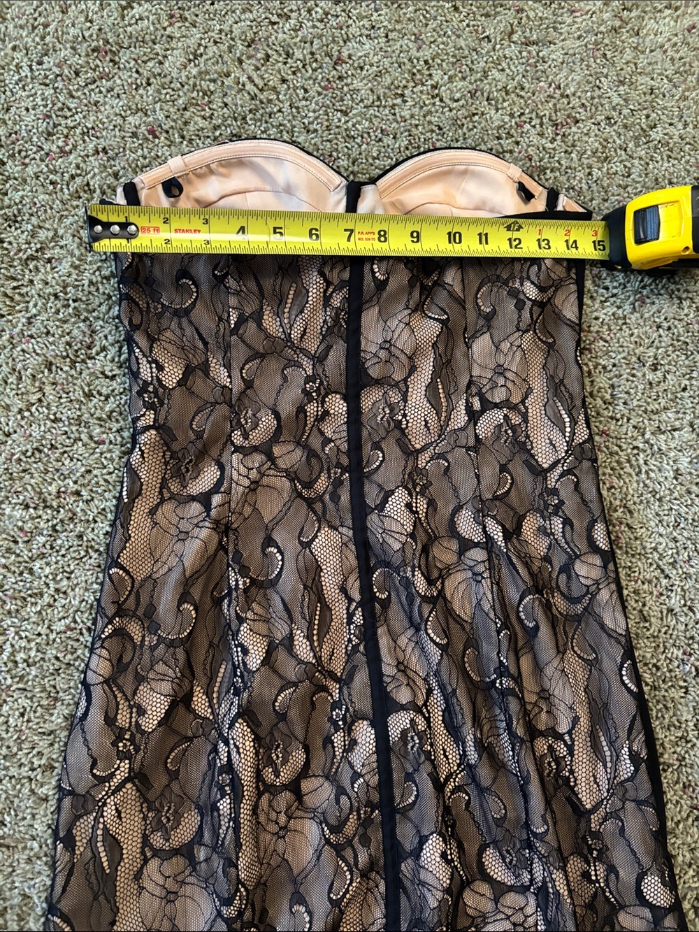 bebe Lucy Strapless Corset-Style Black Lace & Nude Bodycon Dress- Womens Sz 8 - Picture 9 of 9